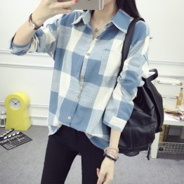 5010 autumn new Korean style plaid long sleeves loose joker shirt