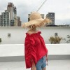 2017 Autumn new Korean version of the word shoulder drawstring wrinkled fungus ears strapless loose red five-point sleeves shirt women