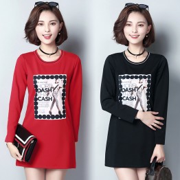 8089 Korean fashion pattern slim printed thickening woolen t-shirt 