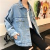 Autumn new college style personality loose ribbon belt denim jacket