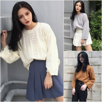 Hong Kong Floral Sweater Knit Sweater Sleeve Long Sleeve Korean Slim Autumn Tops