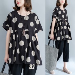 8790 large size women's cotton printing dots waist  T-shirt