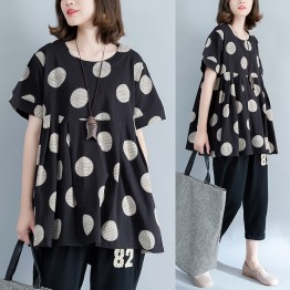 8790 large size women's cotton printing dots waist  T-shirt