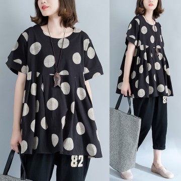 large size women's cotton printing dots waist thin T shirt skirt 8790 #