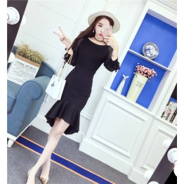 9156 sweet boat neck off shoulder shirt with irregular fishtail skirt