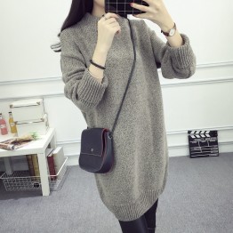 8953 High collar women loose thick winter long sweater