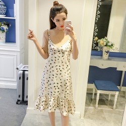 7166 knitting t-shirt with print chiffon dress