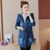 882 # real shot 2017 spring and autumn new Korean denim jacket female mid section hooded big size women's jacket