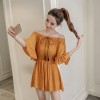 7213 # real shot 2017 Korean summer new cotton and linen word shoulder lotus sleeves dress pants shorts female