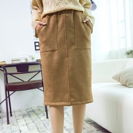 1314 slits high waist woolen pencil skirt