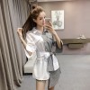 125 Irregular lace splicing long stripes shirt