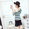 8008 European and American fashion color stripes oblique shoulder knit shirt