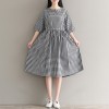 1929 retro lattice loose large size cotton and linen dress