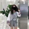 5233 # real shot Korea chic harbor movement wind open fork long sleeve Tee + bar buckle shorts suit female