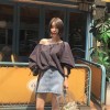 C4965 Retro Pure Color Elastic Shield Shoulder Shirt