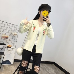 8014 embroidery slim knitted short sweater cardigan