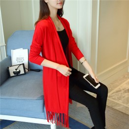 A06 tassel hem long sweater cardigan