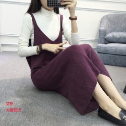 8011 Korean women's V-neck woolen knitted dress