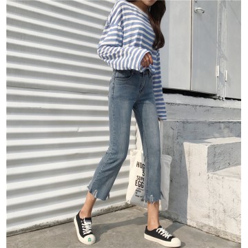 2017 new trousers gap wash washed white jeans women self-cultivation wild nine cents straight straight pants 638