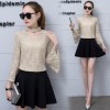 1747 2017 spring and autumn new lace bottoming shirt women's long-sleeved hollow mesh yarn shirt