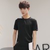 Pure color V - neck flax men 's t - shirt cotton and linen compassionate Korean trend of men' s 839