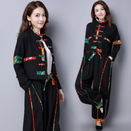 945 cotton and linen high waist personalized plate buckle Chinese style collar short jacket with lining