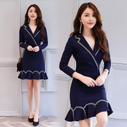 2634 ladies small suit collar slim dress