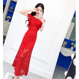 9175 ladies sexy halter transparent lace long fish tail dress