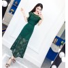 9175 ladies sexy halter transparent lace long fish tail dress