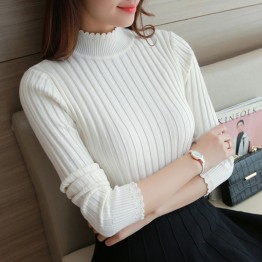 2922 autumn and winter lace semi-high collar vertical stripes elastic sweater