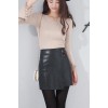 Black leather skirt half skirt 2017 early autumn high waist pack hip step skirt