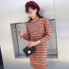 849 Korean slim pocket stripes knitting dress