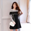 2626 autumn hollow out lace contract color shawl dress