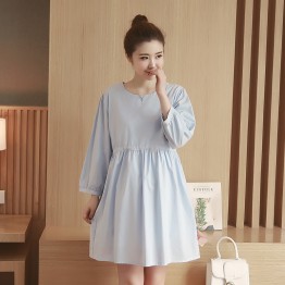 6652 # real shot 2017 autumn pregnant women dress fashion nine points sleeves pregnant women linen dress plus lined