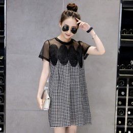 5880 splicing net yarn lattice high waist dress