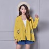 6048 spring and autumn V-neck embroidery loose long-sleeved cardigan sweater