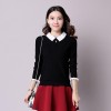 8066 sweet lace sleeves solid color lapel sweater