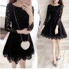 9623 Korean fashion Slim red temperament long sleeve lace A-line dress