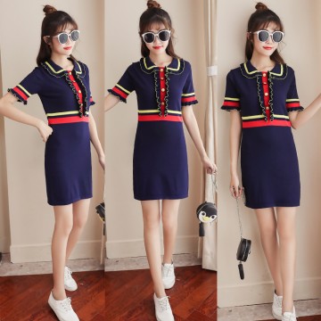 Knitted ice silk dress female summer 2017 new POLO collar skirt Korean version of self-cultivation sweet girl heart