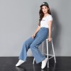 Real retro simple big wide leg jeans loose high waist washed light blue stitching trousers