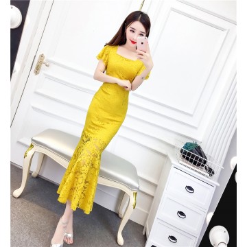 9173 fashion ladies temperament trumpet sleeves fish tail dress