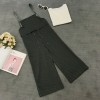 839 elastic waist temperament suspender wide leg pants