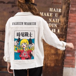 8650 Harajuku cartoon print back denim jacket 