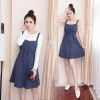 2017 Autumn Fashion Slimming Cotton Trousered Cotton Two-piece Set of White T-shirt + Strap Dress