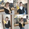 9001 contract color splicing off shoulder trumpet sleeves sweater