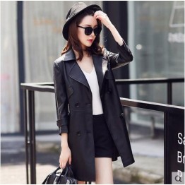 Spring and autumn new women's leather women's long motorcycle Pu jacket