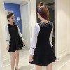 2017 spring elegant chiffon A line dress plumage splicing trumpet holder Hepburn black dress