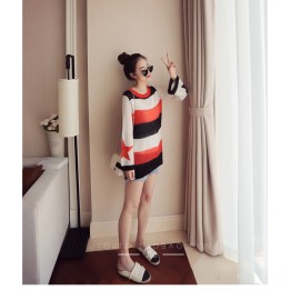 T116 summer new Korean fashion long-sleeved loose striped sweater