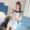 8918 bowknot boat neck trumpet sleeve chiffon shirt