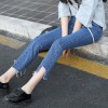 Wide leg pants jeans autumn autumn 2017 new nine pants straight high waist trousers Korean loose large code # 2070